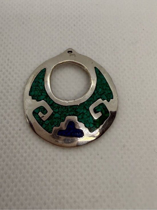 Jewelry - Vintage Mexico Alpaca Turquoise Inlay Bird Eagle Pendant Southwest Artisan